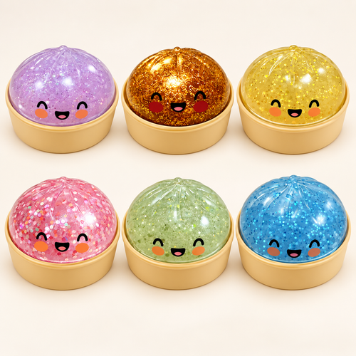 Six possible Glitter Mystery designs: lavender, rare metallic gold, yellow, pink, green and blue. One random model per box.